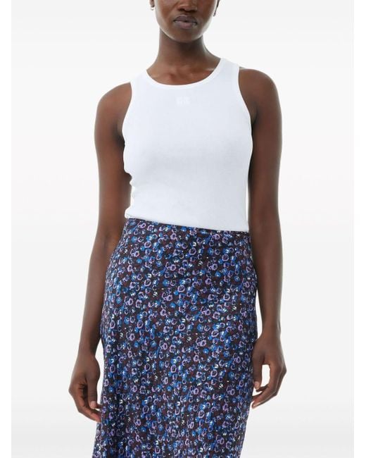 Ganni Blue Floral-print Satin Midi Skirt