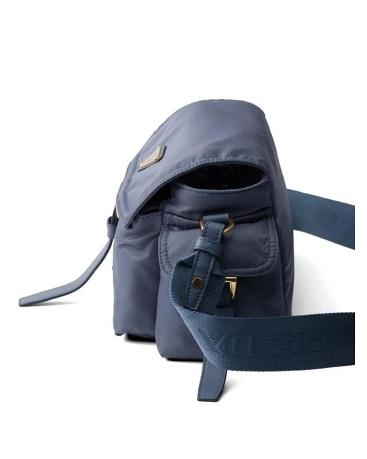 Prada Blue Explore Medium Re-Nylon Shoulder Bag With Flap