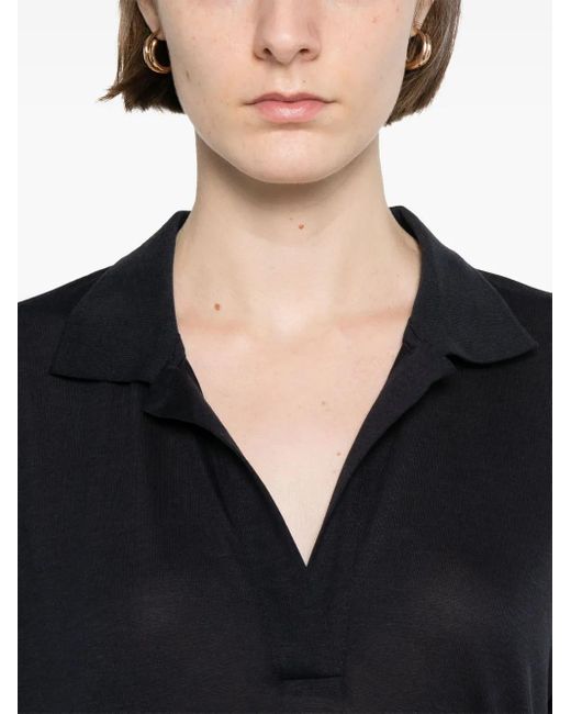 Herno Black Solid Shirt Collar Polo