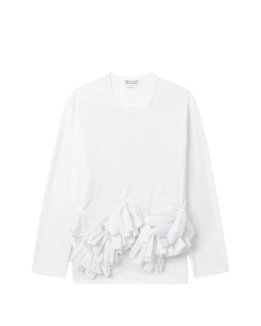 Comme des Garçons White Ruffled Long-Sleeve Top