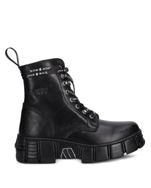New Rock Black M-Wall083Cct Lace-Up Chunky Sole Boots