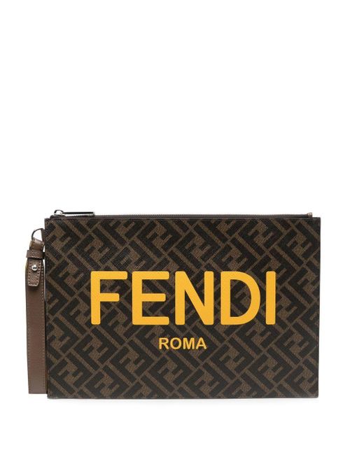 Fendi Black Ff-logo Print Clutch Bag for men