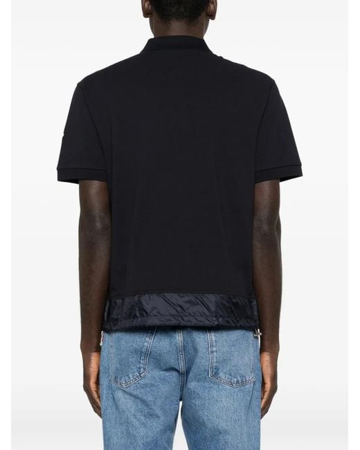 Moncler Black Zip Piqué Polo Shirt for men