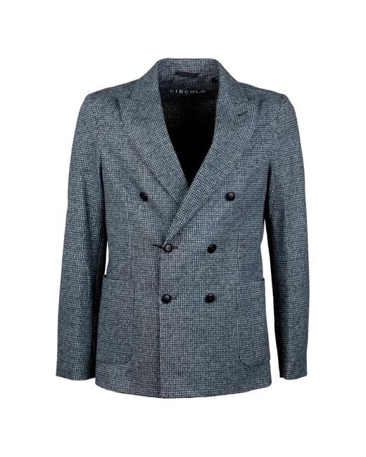 Circolo 1901 Blue Double-Breasted Houndstooth Blazer for men