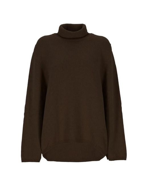 Lorena Antoniazzi Brown Roll-Neck Asymmetric-Hem Knit