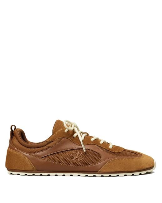 Tory Burch Brown Leather Mesh Panel Trainers