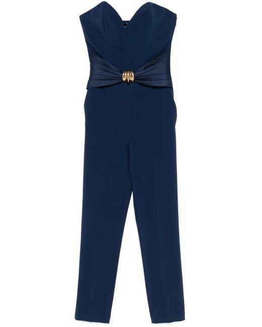Elisabetta Franchi Blue Fitted Jumpsuit With Sweetheart Neckline