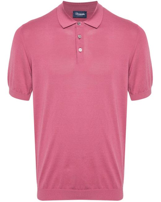 Drumohr Pink Knitted Polo Shirt for men