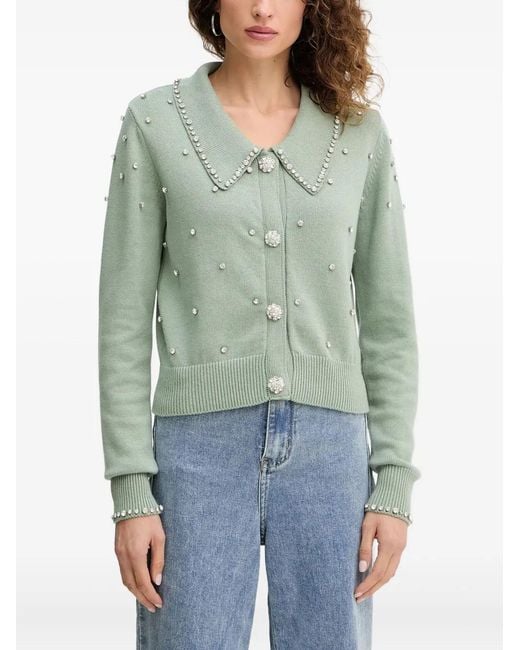 Silvian Heach Green Embellished-Collar Cardigan