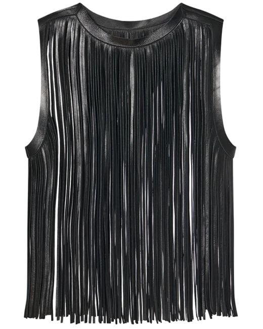 Rosetta Getty Leren Top Met Franje in het Black