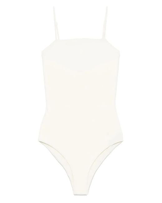 Jil Sander White Logo-Embroidered Swimsuit