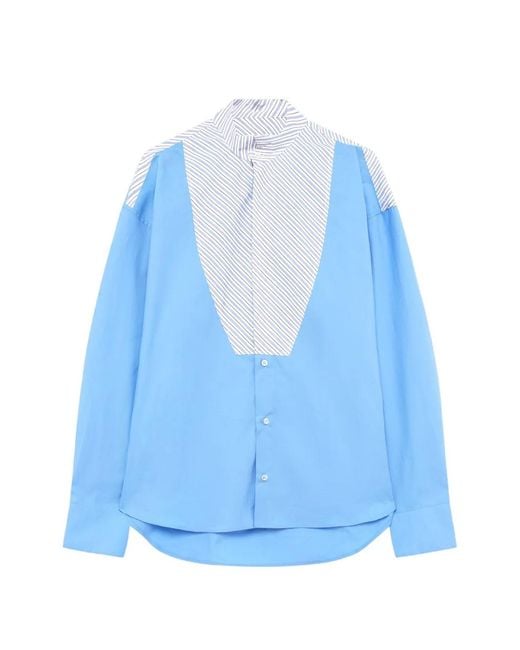 Camisa De Algodón Con Paneles De Rayas MSGM de color Blue
