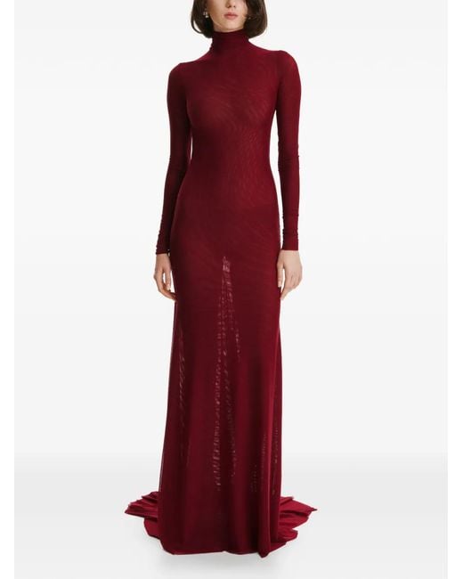 2310 STUDIO Turtleneck Long-Sleeves Mesh Maxi Dress in Red | Lyst