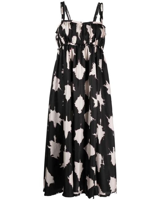Ulla Johnson Black Abstract-Print Silk Midi Dress