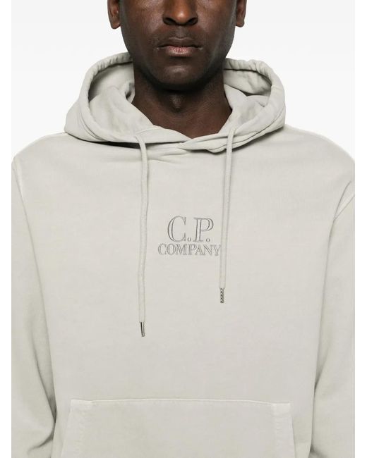C P Company White Kangaroo-Pocket Hoodie for men