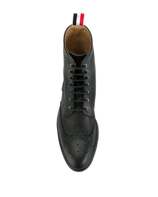 Thom Browne Black Wingtip Brogue Boots for men