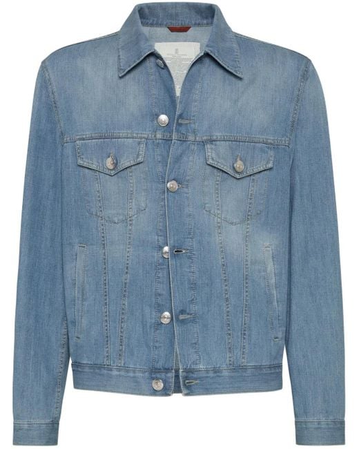 Brunello Cucinelli Blue Denim Cotton Jacket for men