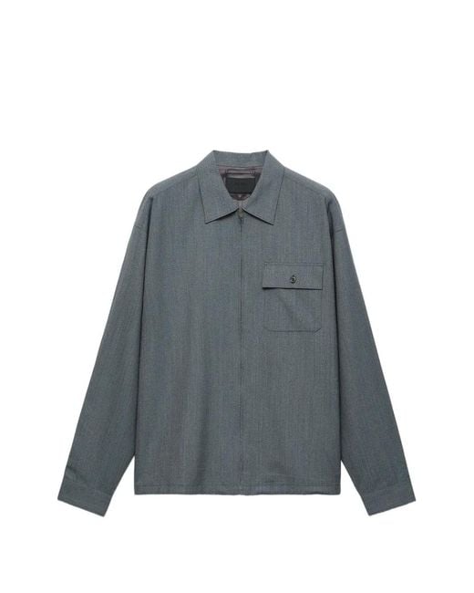 Prada Gray Wool Zipper Shirt for men