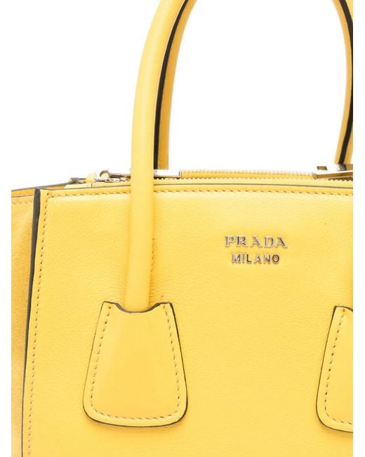 Prada Yellow Logo-Plaque Tote Bag