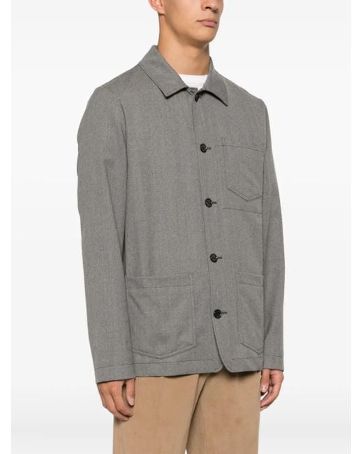 Altea Gray Button-Up Virgin-Wool Blend Shirt Jacket for men