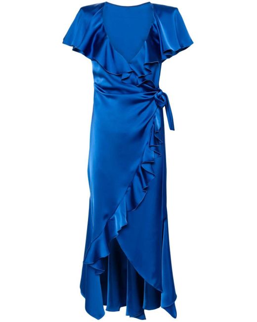 Philosophy Di Lorenzo Serafini Blue Ruffled Wrap Midi Dress