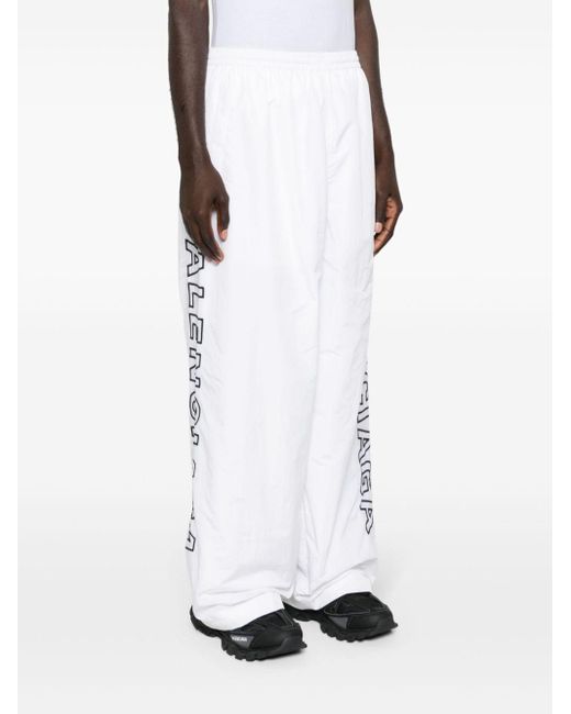 Balenciaga White Embroidered-Logo Track Pants for men