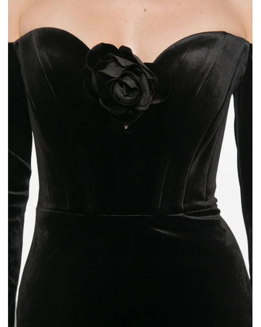 Adamaris Black Off-Shoulder Rose-Detail Maxi Dress