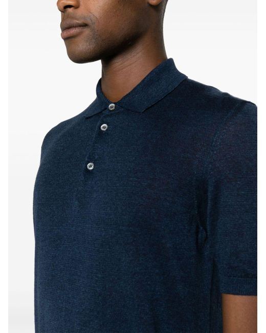 Drumohr Blue Cotton-linen Knit Polo Shirt for men