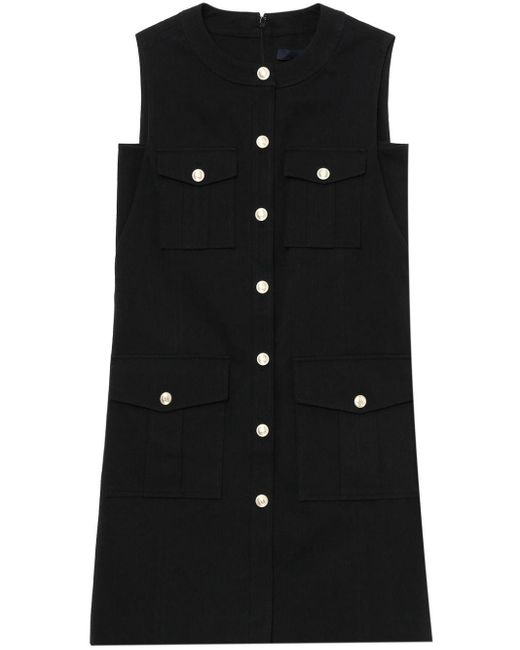 Juun.J Black Button-detail Cotton-linen Shift Dress
