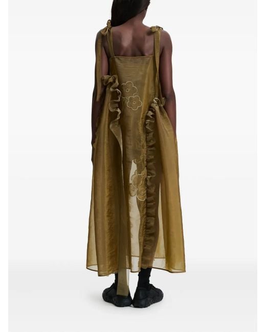 CECILIE BAHNSEN Green Oswald Flower-Embroidered Maxi Dress