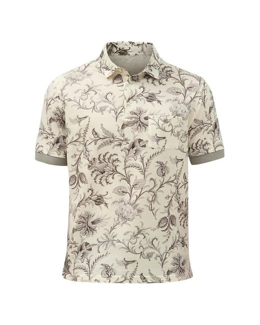Etro White Floral-Print Polo Shirt for men