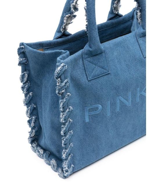 Pinko Blue 'Beach' Denim Bag With Frayed Edge