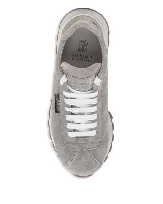 Brunello Cucinelli Gray Suede Sneakers With Shiny Details