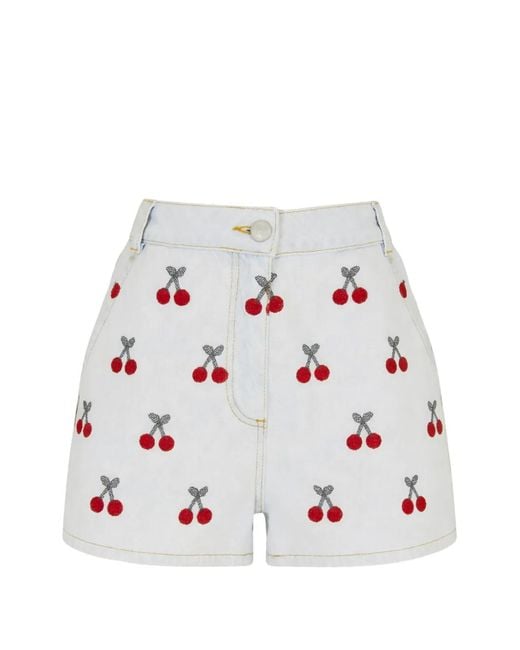 Farm Rio White Cherry-Print Shorts