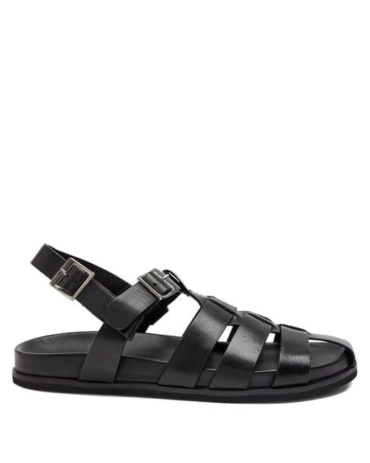 GRENSON Black Leather Caged Sandals for men