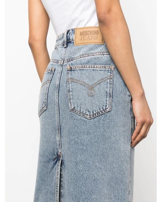 Moschino Blue Washed-Denim Midi Skirt