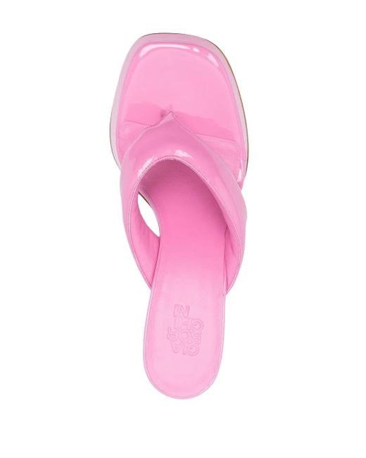 Gia Borghini Pink Glossy Finish Square Toe Sandals