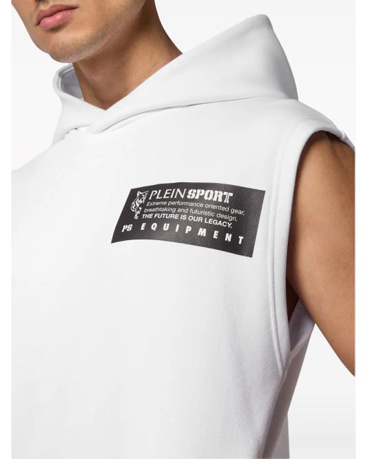 Philipp Plein White Logo Print Sleeveless Hoodie for men