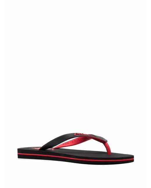 Polo Ralph Lauren Black Logo-Patch Flip Flops for men