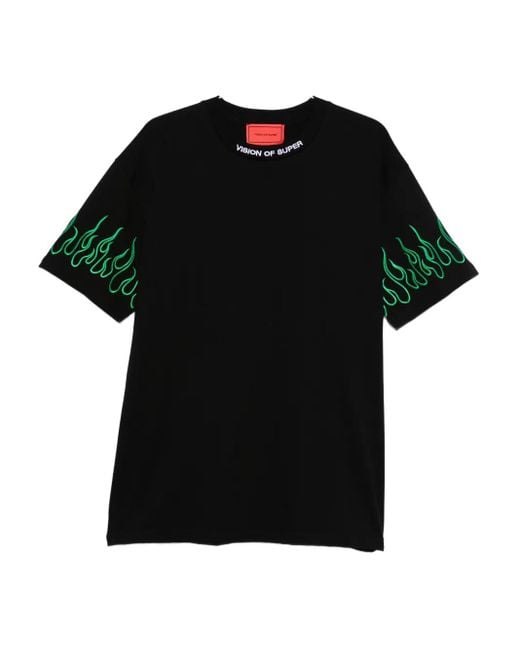 メンズ Vision Of Super Flames-motif T-shirt Black