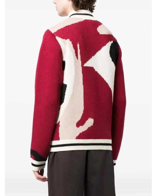 BETHANY WILLIAMS Red Abstract-Floral Half-Zip Sweater for men