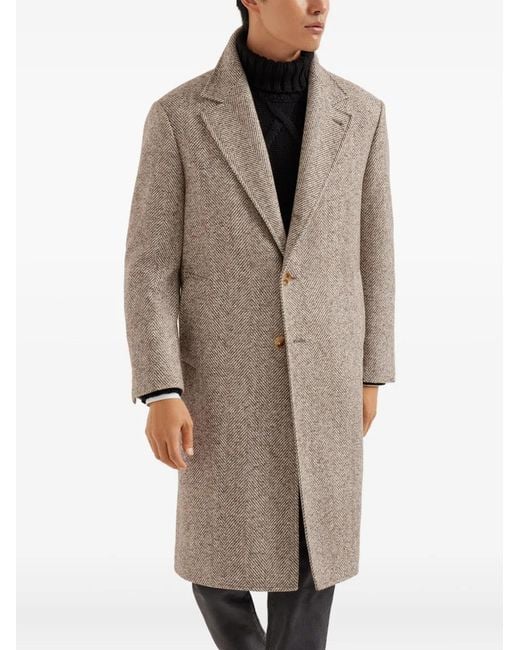 Brunello Cucinelli Natural Chevron-Pattern Single-Breasted Coat for men