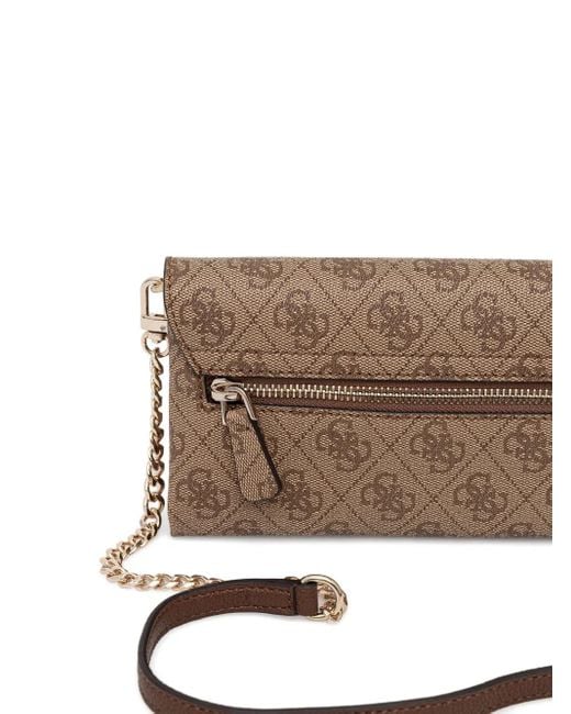 Guess Brown Monogram-Pattern Crossbody Bag