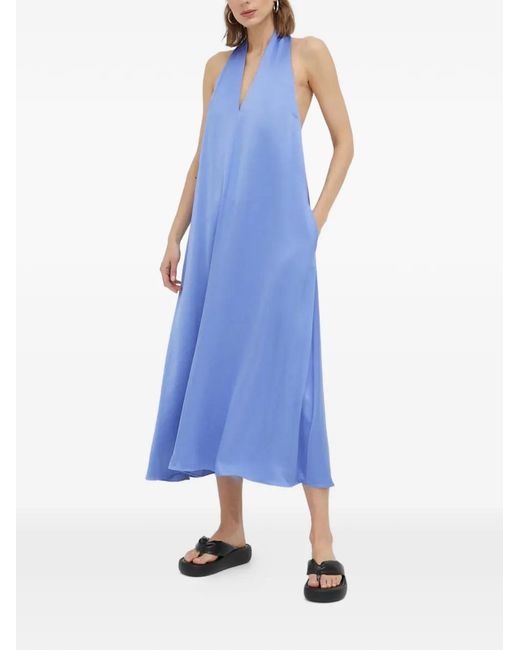 Samsøe & Samsøe Blue V-Neck Halter-Neck Midi Dress