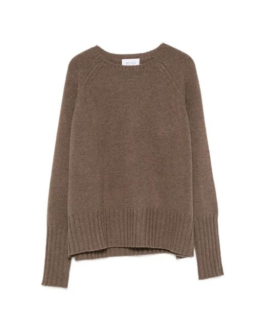 Be You Brown Long-Sleeve Ribbed-Trim Sweater