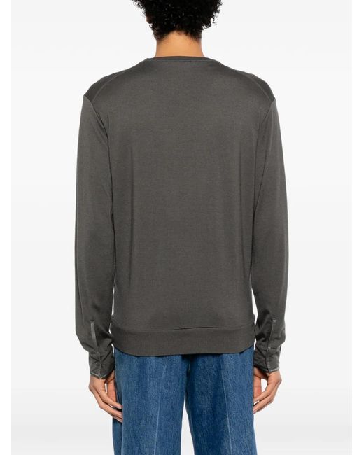 Tom Ford Gray Button-Placket Logo-Embroidered Sweater for men