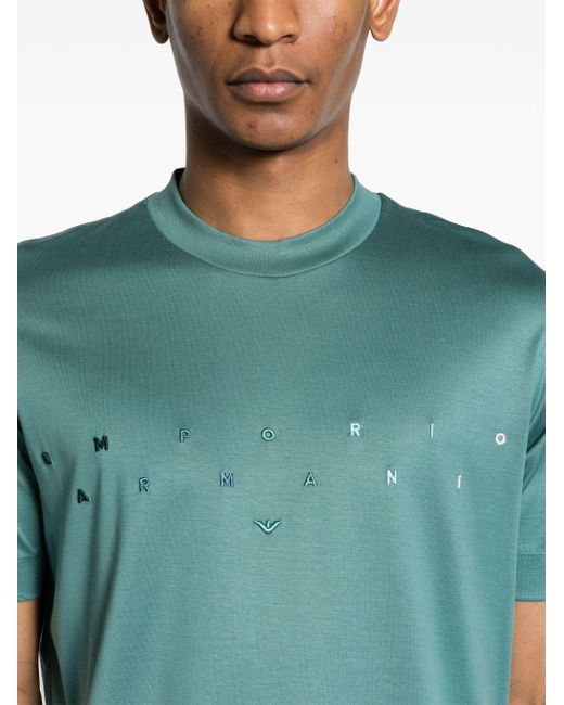 Emporio Armani Green Logo-embroidered Cotton T-shirt for men
