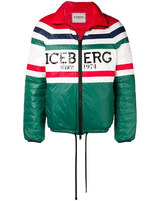 Iceberg Green Colour Block Logo Jacket for men