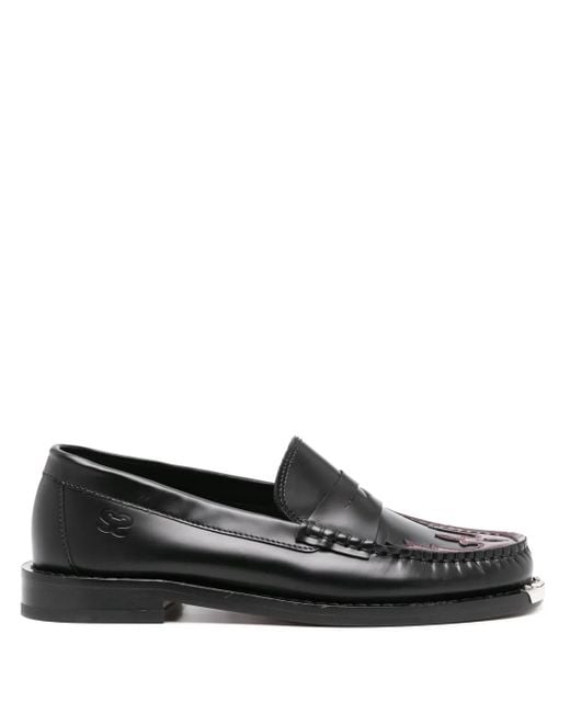 Sandro Black Panel-Detail Leather Penny Loafers