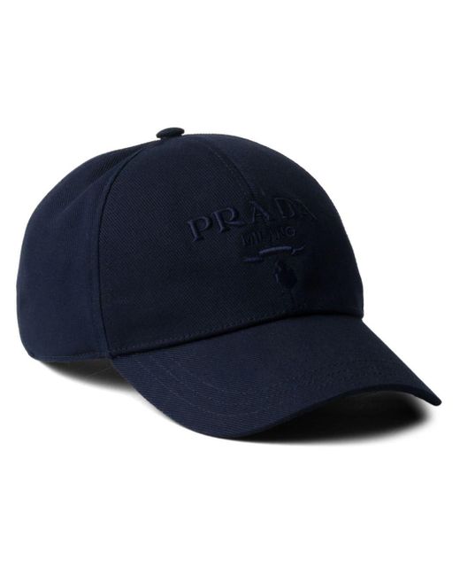 Prada Blue Logo-embroidered Cotton Cap for men